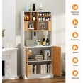 thumbnail image 6 of Artswish Bakers Rack Microwave Stand Cabinet with Power Outlets, 69" Tall Farmhouse Freestanding Hutch with Microwave Oven Countertop, Kitchen Pantry Cabinet, Coffee Bar Cabinet, White + Walnut, 6 of 16