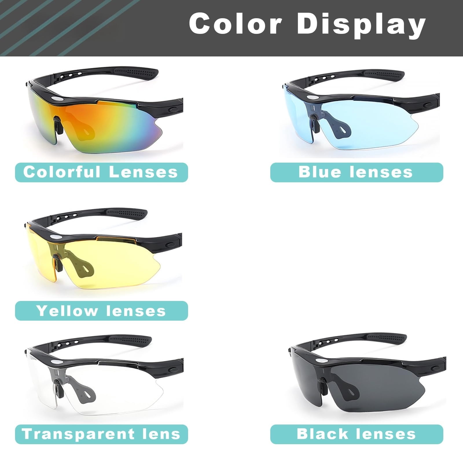 Hmhnsya Polarized Sports Sunglasses with 5 Interchangeable Lenses,Mens Womens Cycling Bike Glasses,Baseball Running Fishing