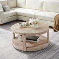 thumbnail image 3 of 40" Round Coffee Table, Curved 2 Tier Center Coffee Table with Wheels, Modern Circle Side Table Wood End Table for Living Room Bedroom Office Apartment, Oak, 3 of 5