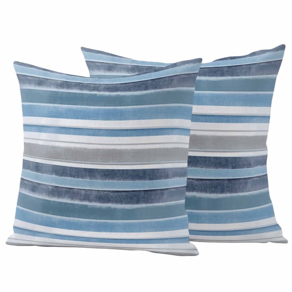 2 Pack Outdoor Waterproof Throw Pillow Covers,Nordic Blue White Geometric Stripes Decorative Square Patio Pillowcases for Chair Couch Sofa 16x16in