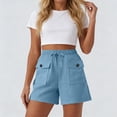 thumbnail image 4 of BUIGTTKLOP Cotton Linen Cargo Shorts for Women Drawstring High Waisted Casual Shorts Wide Leg Lounge Shorts with Pockets, 4 of 6