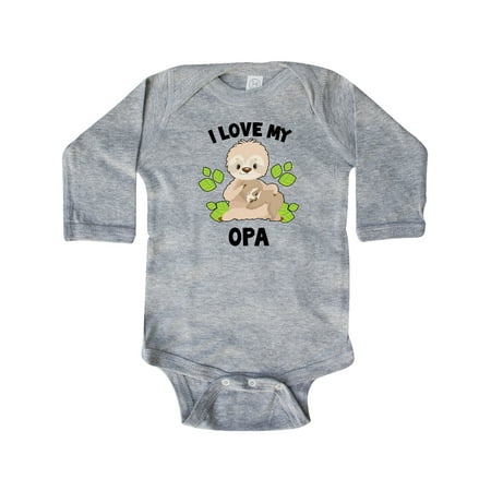 

Inktastic Cute Sloth I Love My Opa with Green Leaves Gift Baby Boy or Baby Girl Long Sleeve Bodysuit