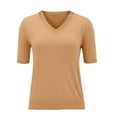thumbnail image 4 of Short Sleeve Sweater for Women, Yigetop Women's Round Neck Short Sleeved Loose T Shirt with A Knit Bottom Short Top Sweater Shirts for Women Gold, M, 4 of 9