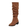 thumbnail image 2 of Purcolt Mid-Calf Boots for Womens Vintage Trendy Ruched Pointed Toe Block Heel Booties Comfort Casual Non-Slip Pull-on Western Cowgirl Boots, 2 of 7