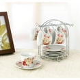 thumbnail image 4 of Set of 6 Porcelain Espresso Cups and Saucers Set with Metal Stand - 2oz, Red and Ivory Flower, 4 of 5