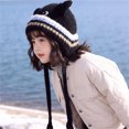 thumbnail image 5 of Wxirdrow Baby Beanie Hats Kids Cute Cat Knit Earflap Hat Fuzzy Fleece Lined Winter Warm Cartoon Protective Cold Weather Cap For Boys Girls Black,2-8 Years, 5 of 7