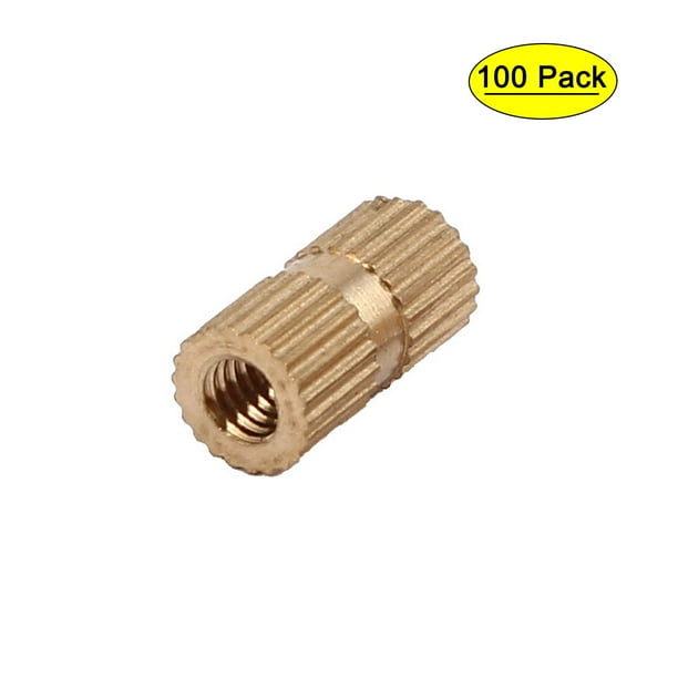 M4 x 12mm Brass Cylinder Knurled Threaded Round Insert Embedded Nuts
