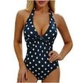 thumbnail image 2 of successthop Modest Swimsuit Women Adjustable Strap Halter V Neck One-Piece Backless Monokinis Polka Dots Retro Vintage Twist Knot Front Romper Beachwear Push up High Waist Bikinis Tankinis, 2 of 7
