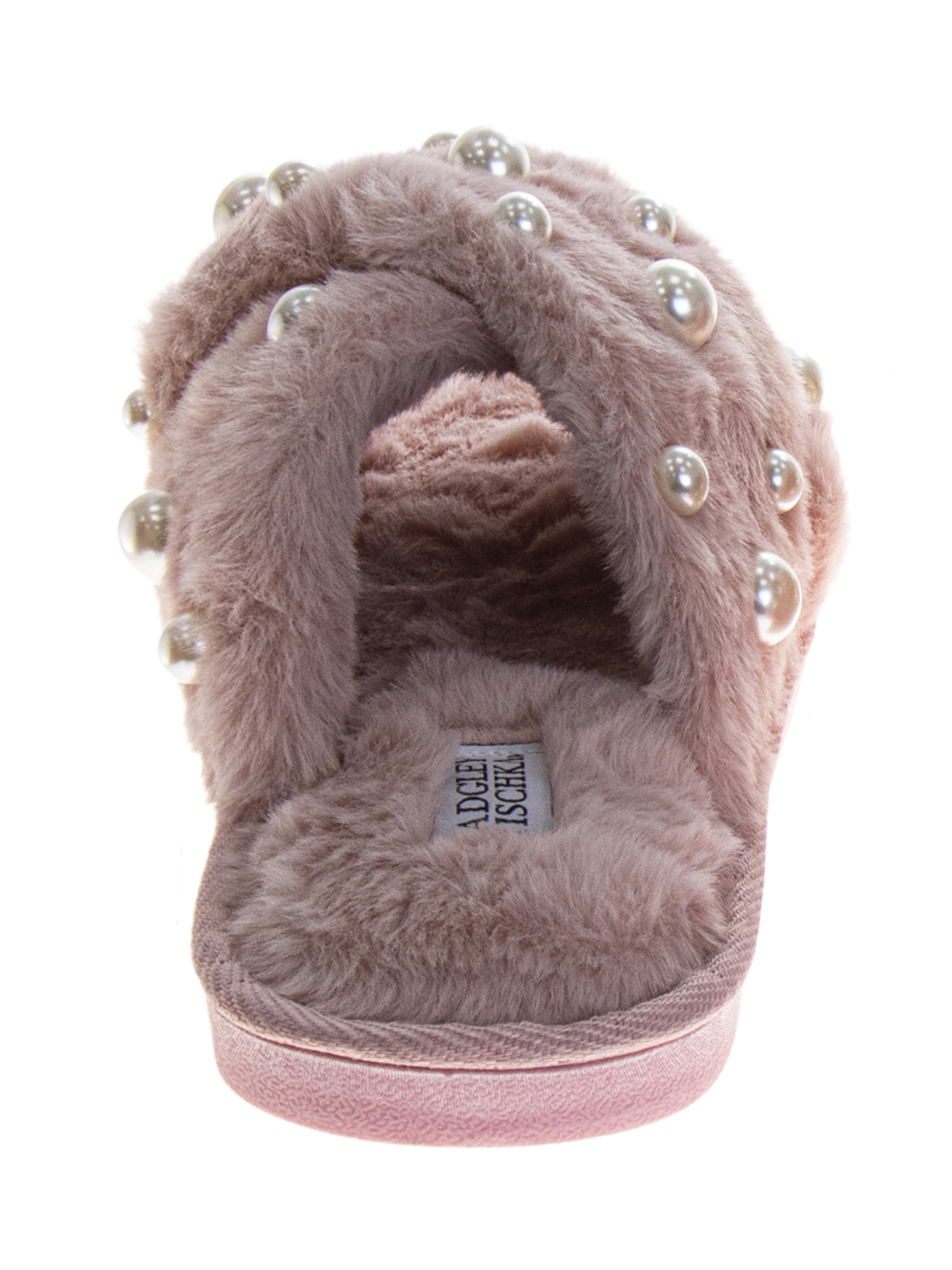 Badgley Mishka Women's Cross Strap Slippers with Pearls Details