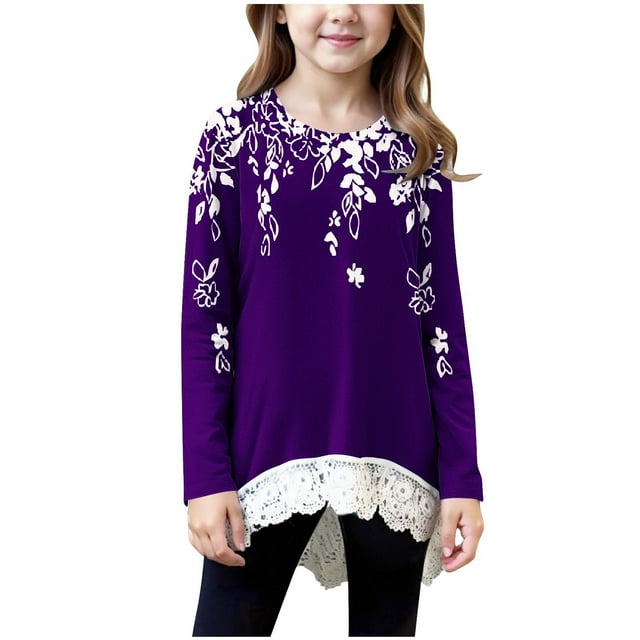 Printing Lace Kids' Top with Casual Sports Style - Irregular Hem for a Stylish Touch