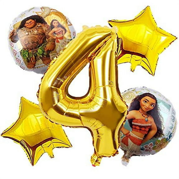 Moana 4th Birthday Decorations Moana Foil Balloon Bouquet Decorations for Kids 4th Birthday Party Baby Shower (4th Birthday)