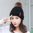 thumbnail image 4 of Yuanlong Womens Pompom Beanie Hat Lined Cable Knit Winter Warm Skull Cap Soft Stretchy Casual Outdoor Headwear, 4 of 5