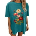 thumbnail image 2 of LOVZFMLL Hauts d'Été pour Femmes Motif Floral Manches Courtes Col Rond Épaule Tombante T-shirt Haut, 2 of 7