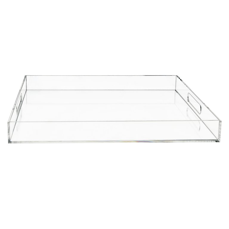 mDesign Acrylic Rectangular Serving Tray with Handles, Medium, 2 Pack -  Clear