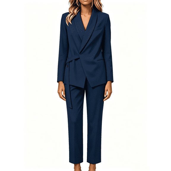 Busydd Plus Size Pant Suits for Women Comfortable Wrap Blazer and Trousers Two Piece Sets Solid Color Formal Business Casual Outfits M