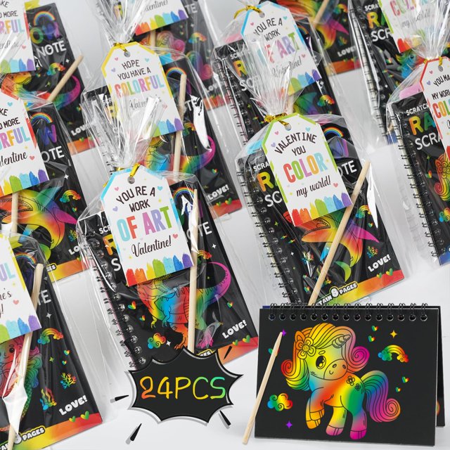 Libreta Zesua Scratch Art para regalos de San Valentín, paquete de 24 unidades para niños
