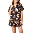 thumbnail image 2 of Black Womens Button Down Pajamas Set Satin Shorts Set Short Sleeve Tops and Shorts Pjs Sets Nightwear Sleepwear 2XL, 2 of 4