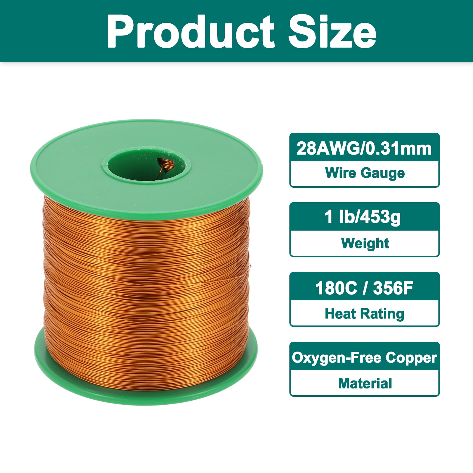 28 AWG Magnet Wire, 28 Gauge Enameled Copper Wire, 1 Lb Magnetic Coil Wire for Transformer, Motor, Electric, 180C(356F)