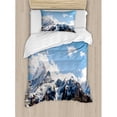 thumbnail image 3 of Lake House Decor Queen Size Duvet Cover Set, Snowy Mountain Scenery in Summer Cloudy Sky Natural Beauty Pattern, Decorative 3 Piece Bedding Set with 2 Pillow Shams, White Blue Brown, by Ambesonne, 3 of 3