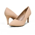 thumbnail image 4 of BURUDANI Women's Fashion Comfort Pointed Toe Stilettos Pump Shoes Slip On Low Heel Dress Shoes NUDE/NUBUCK Size 7.5, 4 of 5