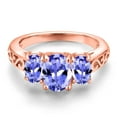 thumbnail image 3 of Gem Stone King 18K Rose Gold Plated Silver Blue Tanzanite Filigree Style 3 Stone Ring for Women (2.06 Cttw, Oval 8X6MM and 6X4MM) (Size 8), 3 of 6