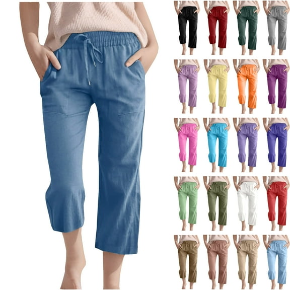 Jinhomg Little Kids Summer Shorts Casual Cotton Linen Capri Pants Lightweight Comfy Elastic Drawstring Waist Cropped Trousers Boys Girls Vacation Beach Capris Blue 11 Years