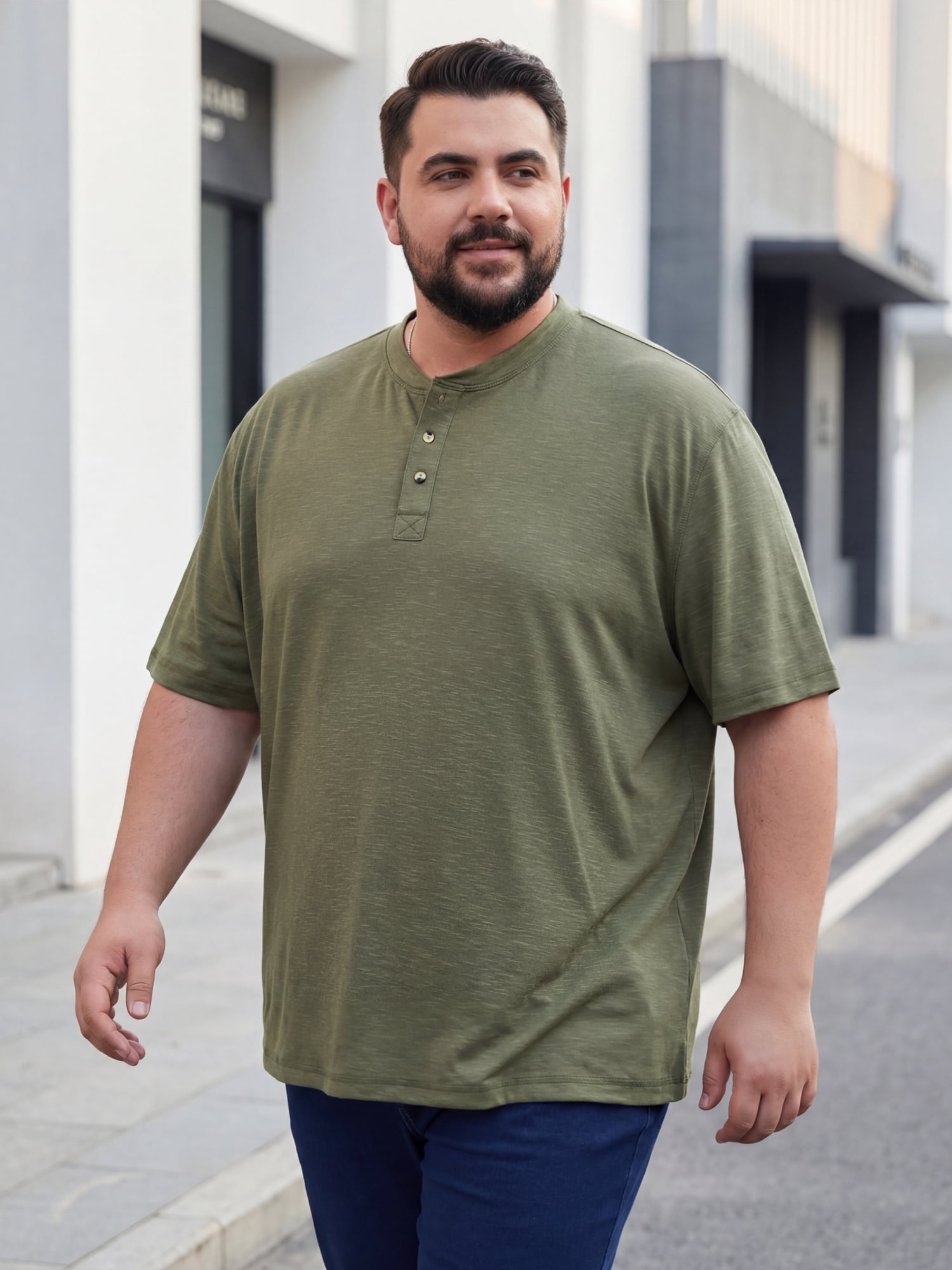 DARING DIVA Men's Big Tall Henley Shirts Button Down Short Sleeve T-Shirt 6XL Green