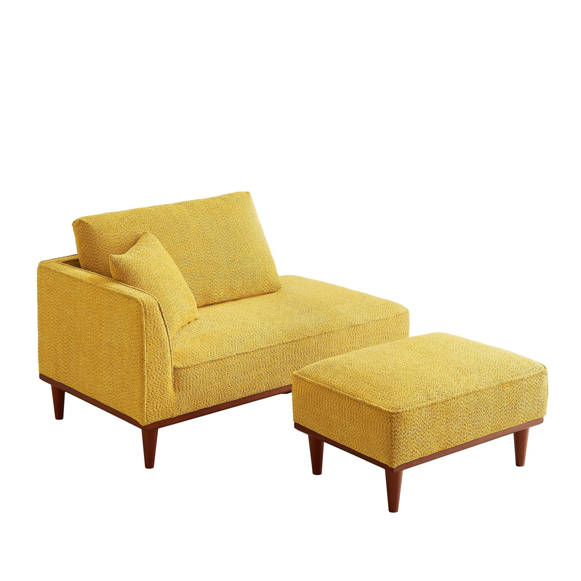 DEALTOPS Convertible Boucle Upholstered Chaise Lounge Chair with Ottoman for Living Room Bedroom, Yellow