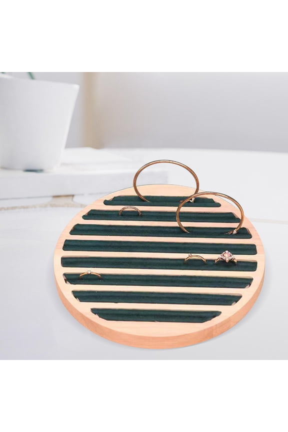 Round Jewelry s Ears Tray, 8 Long Slots Bangle Cufflink Jewelry Storage Tray Display Holder for Bedroom Dresser Decoration Green