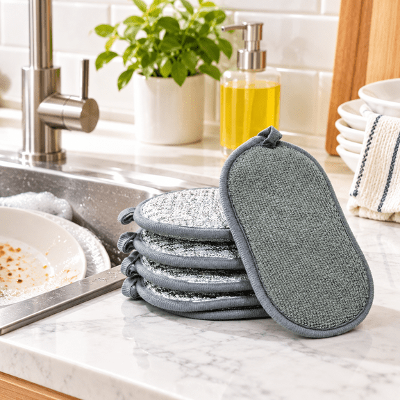 LSTECICE Dual-Sided Scrub Sponges, Dishwashing Sponges for Kitchen, 5-Pack