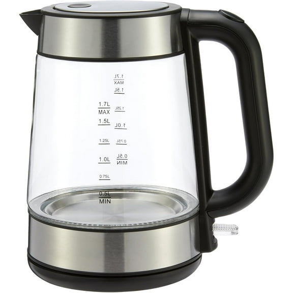 Electric Kettle with Glass Carafe for Tea and Coffee, BPA-Free, Fast Boiling, Auto Shut-Off, 1.8 Quarts, 1500W, Black and Silver