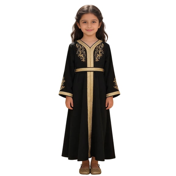 Staki Abaya for Kids Girls Middle East Prayer Dress Muslim Abaya Hooded Islamic Modest Arabian Dresses Middle Dubai Attire Kaftan 6Y 7Y 8Y Black,12-13 Years