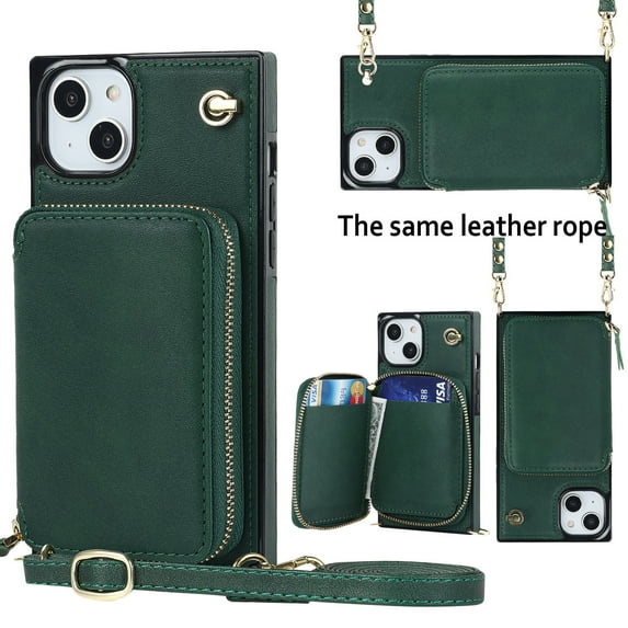 Crossbody Wallet Case for iPhone 11 Pro, RFID Blocking PU Leather Zipper Handbag Purse Flip Cover, Kickstand Case with Card Slots Holder Wrist Strap Lanyard For iPhone 11 Pro, Darkgreen