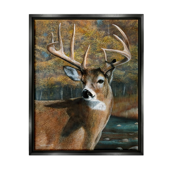 Stupell Industries Woodland Deer Portrait Animals & Insects Painting Black Floater Framed Art Print Wall Art, 17 x 21