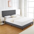 thumbnail image 2 of Lumiparty Full Size Bed Frame with Upholstered Geometric Headboard, Heavy-Duty Platform Bed, No Box Spring Needed, Dark Grey, 2 of 7