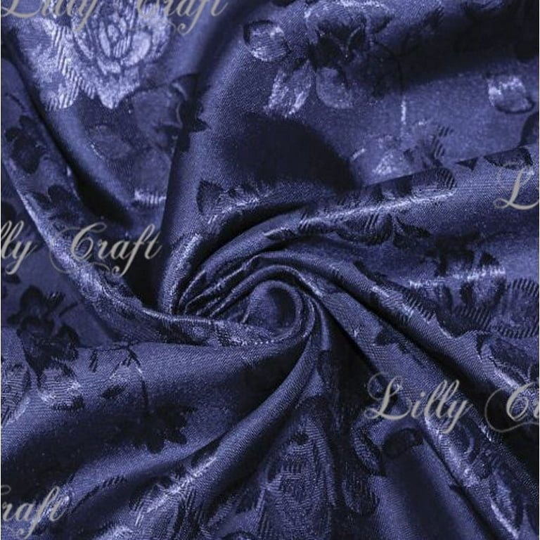 Navy Blue Brocade Jacquard Satin Fabric 58”/60” Inches Wide - Sold By The  Yard 