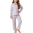 thumbnail image 3 of MKOSPLRT Plaid Pajamas Sets 3-16 Years Long Sleeve Button Down 2 Pieces Nightwear Shirt Pjs Bottoms Soft Lounge Set Sleepwear with Pocket, 3 of 9