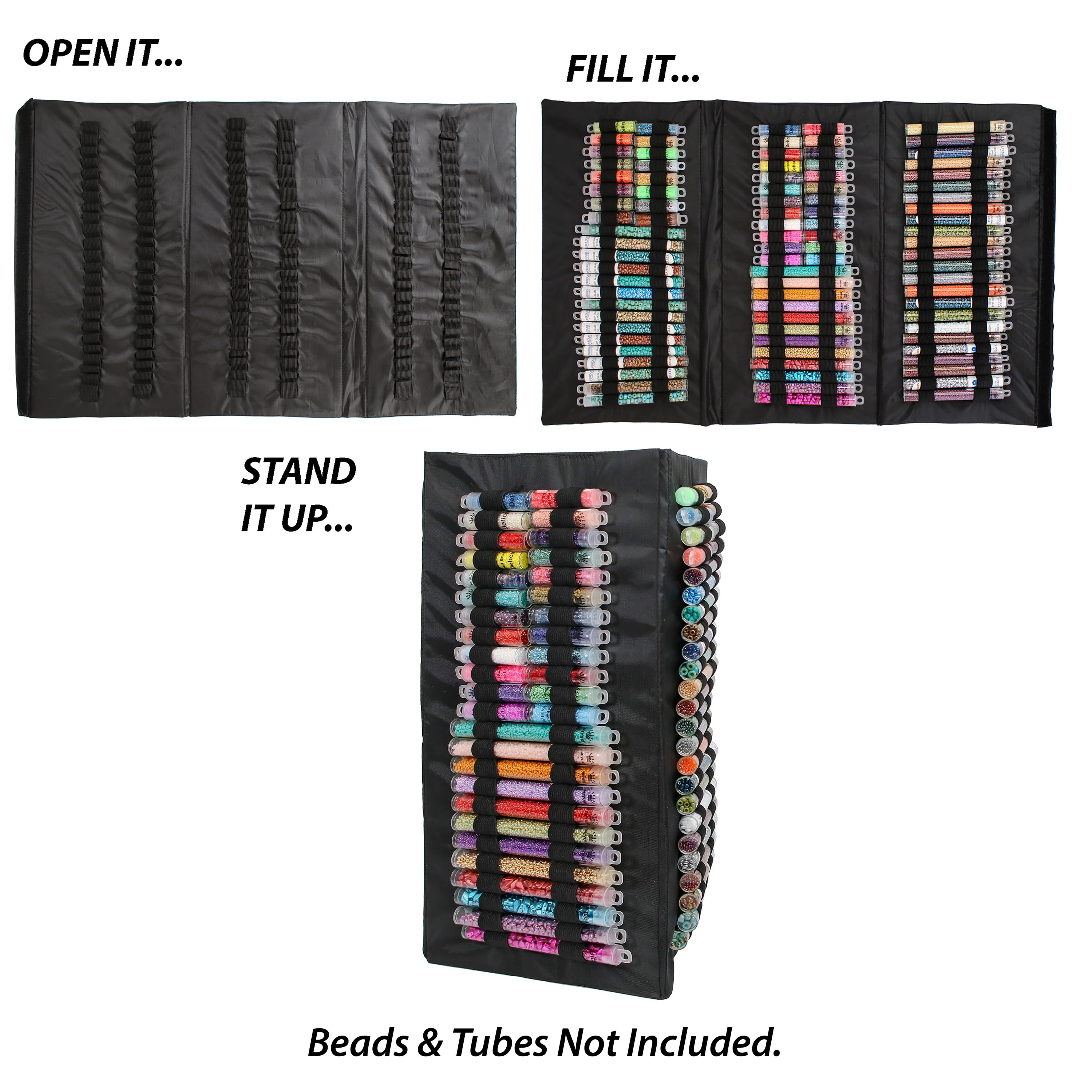 The Beadsmith Bead Tube Tower - Storage Unit for Large & Small Bead Tubes, 8 x 16 Inches, Folds Easily for Storage, Portable, Includes Clear Zippered Pouch w/ Handle