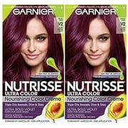 Garnier Nutrisse Ultra Nourishing Permanent Hair Color Cream, V2 Dark Intense Violet, Purple Dye, 2 Pack