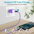 thumbnail image 3 of USB C Cables,USB C to USB C Cable 6ft 3 Pack FiveBox PD Fast USB Type C Charging Cord Nylon Braided USB C Charger Cables(Purple), 3 of 7