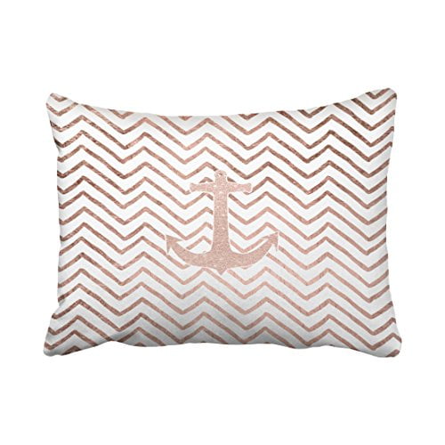 RYLABLUE Modern Cute Simple Bright Chic Handdrawn Chevron Rose Gold Nautical Anchor Polyester 20 x 30 Inch Rectangle Throw Pillow Covers With Hidden Zipper Home Sofa Cushion Decorative Pillowcases