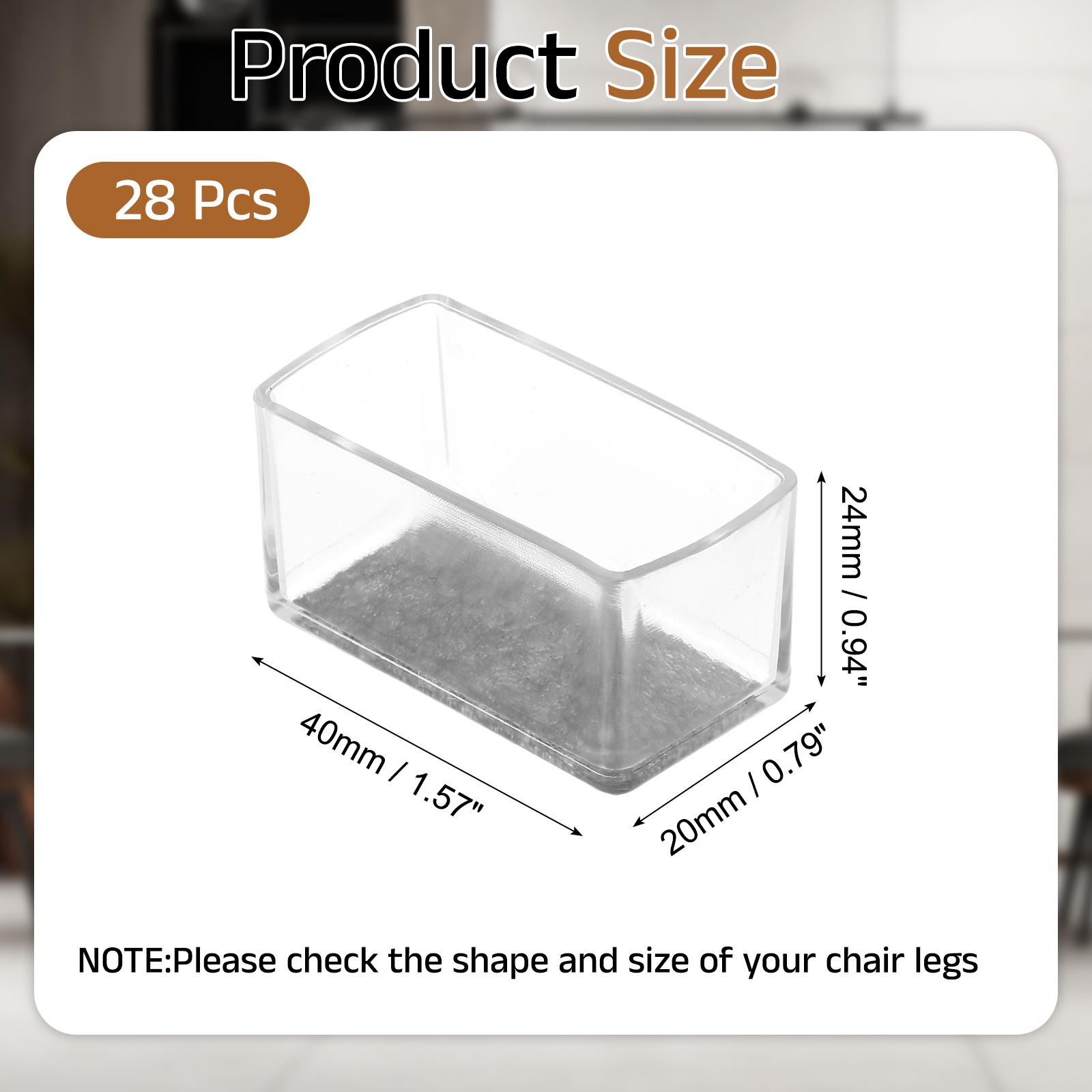 Uxcell 28Pcs Rectangle Chair Leg Protectors, 1.57x0.79" & Felt Furniture Chair Leg Cover Caps for Hardwood Floors Elastic Scratch Reduce Noise Covers Furniture Pads, Clear Black