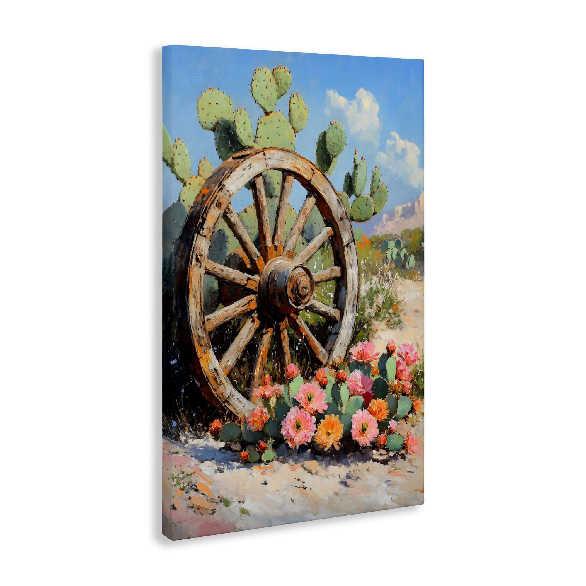 Stupell Industries Wagon Wheel Among Cactus Canvas Wall Art, design by Franklyn Gregory