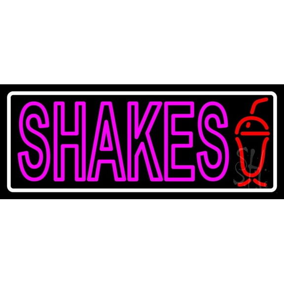 Pink Double Stroke Shakes With Border LED Neon Sign 13 x 32 - inches, Black Square Cut Acrylic Backing, with Dimmer - Bright and Premium built indoor LED Neon Sign for restaurant decor.
