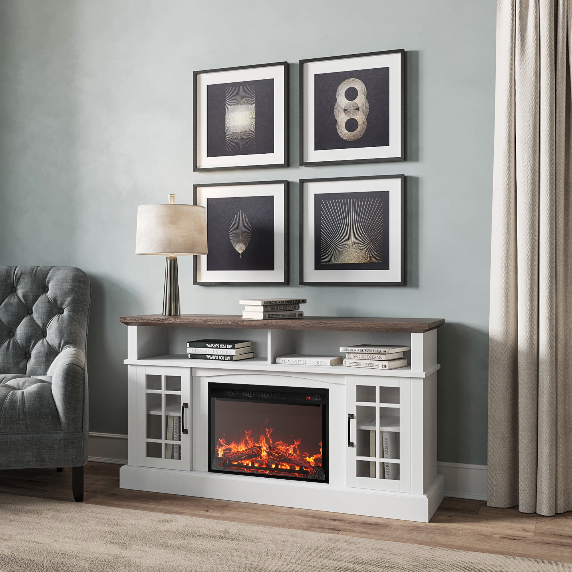 BELLEZE 58" TV Stand With 23" Electric Fireplace, Fireplace TV Console ...