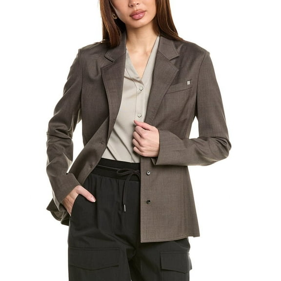 Helmut Lang womens Combo Wool Shirt, 4, Brown