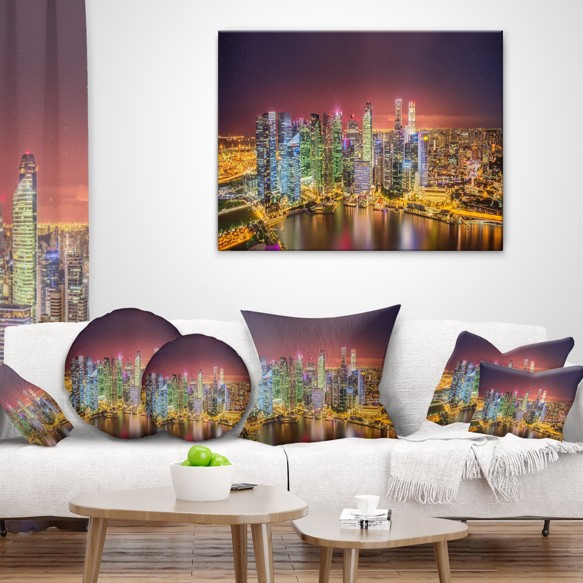 Designart Singapore Skyline View of Marina Bay - Cityscape Throw Pillow - 12x20