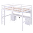 thumbnail image 3 of Full Size Wooden Loft Bed with Built-in Desk, Cabinets, Drawers and Bedside Tray, Charging Station, Loft Bed with Full-length Guardrails, for Teens, Adults, White, 3 of 9