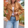 thumbnail image 6 of Women Faux Leather Jackets Suede Fall Fashion Outfits Winter Clothes Open Front Cropped Coat Outwear Brown M, 6 of 8