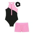 thumbnail image 6 of Doomiva Kids Girls Sparkly Gymnastics Leotard Dance Unitard with Shorts Hair Band A Pink 8, 6 of 7
